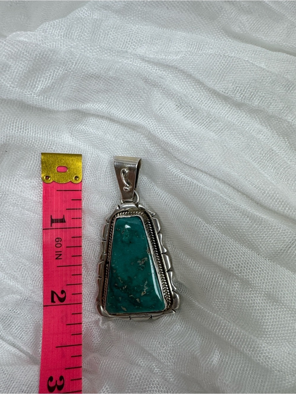 Harold Becenti Sterling Silver Turquoise Pendant Necklace - Deep Teal Stone